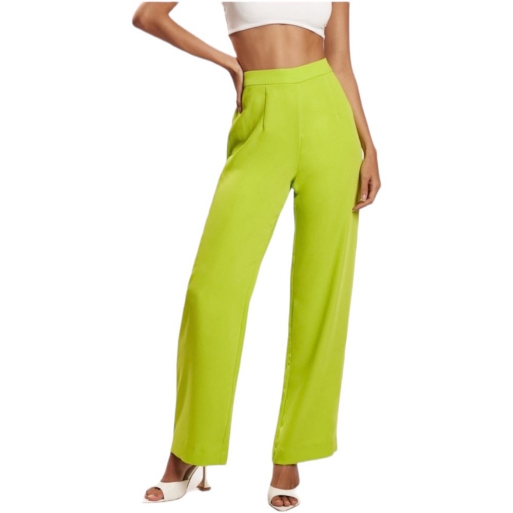 Saskia Straight Leg Trousers - Lime Green